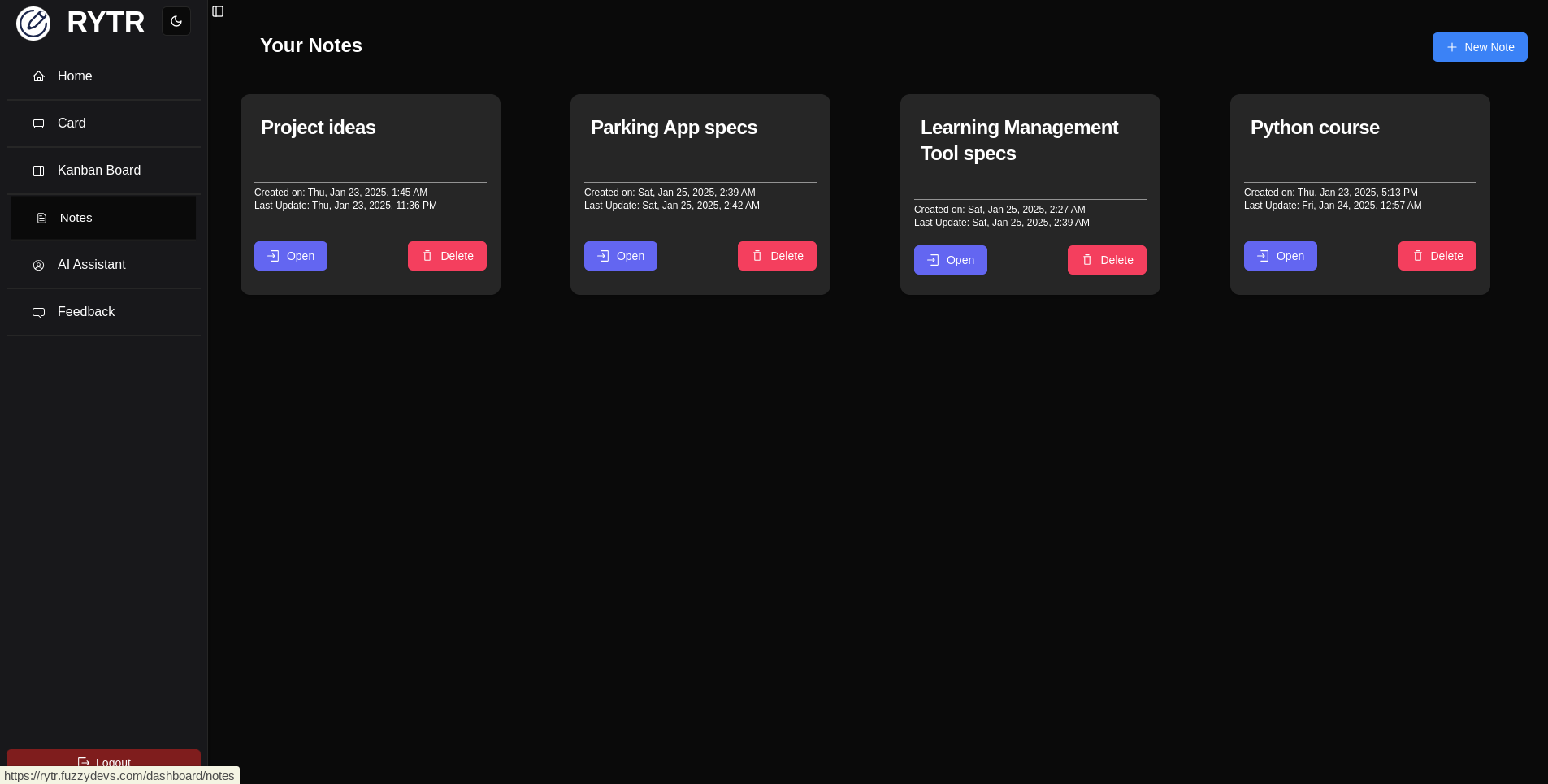 Rytr (Personal Note taking app with Task Planner)